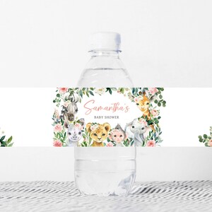Editable A Little Wild One Jungle Baby Shower Bottle Label, Girl Jungle Baby Shower Water Label, Greenery Floral Safari Bottle Stickers 0602