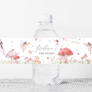 Étiquette de biberon modifiable petite fée, étiquette d'eau de douche de bébé fée de la forêt enchantée, stickers floraux fantaisistes pour bouteille, 01011