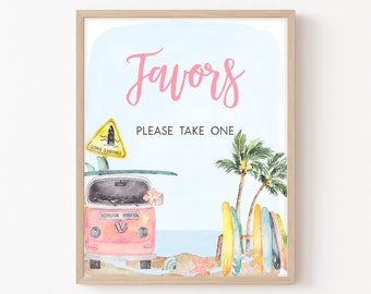 Baby on Board Baby Shower Favors Sign Girl Beach Baby Shower Favors Table Sign Surf Baby Shower Sign Summer Theme Printable Template 0272