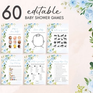 Editable Boy Baby in Bloom Baby Shower Games Bundle, Blue Floral Baby Shower Game Pack, Greenery Spring Flowers Baby Shower Games, 0707