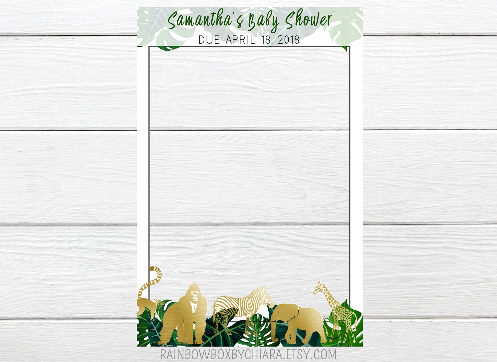 Safari Baby Shower Photo Frame Gold Animal Baby Shower Photo Prop Jungle Baby Shower Photo Frame Neutral Gender Photo Prop