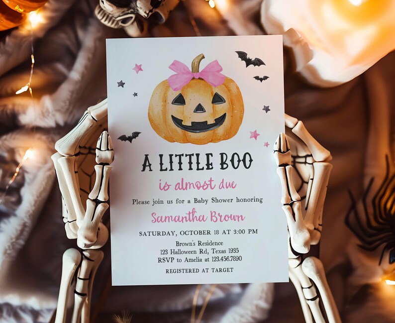 Pink Minimalist A Little Boo Invitation