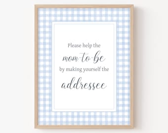 Envelope Station Sign Blue Gingham Baby Shower, Boy Picnic Baby Shower Addressee Sign, Gingham Baby Boy, BBQ Baby Shower Address Sign, 0775