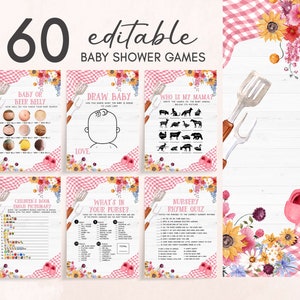 Paquete de juegos editables para baby shower con barbacoa rosa, paquete de juegos para Baby Q Shower, barbacoa en el patio trasero para niñas, picnic para parejas, juego de ducha, plantilla imprimible 0302