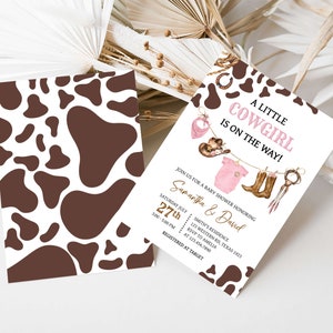 Editable Little Cowgirl Baby Shower Invitation, Girl Baby Clothes Baby Shower Invite, Pink Wild West Rodeo Baby Shower Invitation, 0727 image 2
