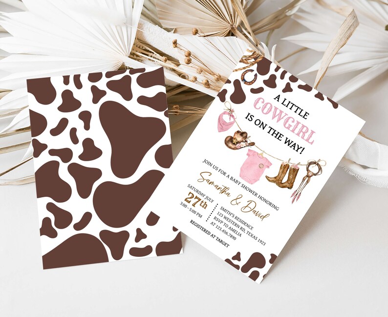 Editable Little Cowgirl Baby Shower Invitation, Girl Baby Clothes Baby Shower Invite, Pink Wild West Rodeo Baby Shower Invitation, 0727 image 2