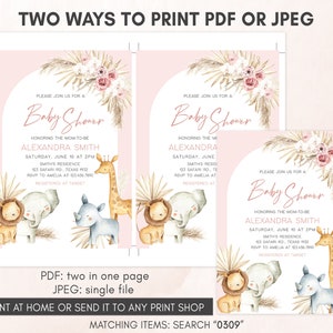 two baby shower cards with a giraffe and a zebra