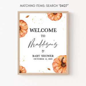 Editable Little Pumpkin Baby Shower Welcome Sign, Fall Minimalist Baby Shower Welcome Poster, Gender Neutral Autumn Pumpkin Sign Decor 0427 image 2