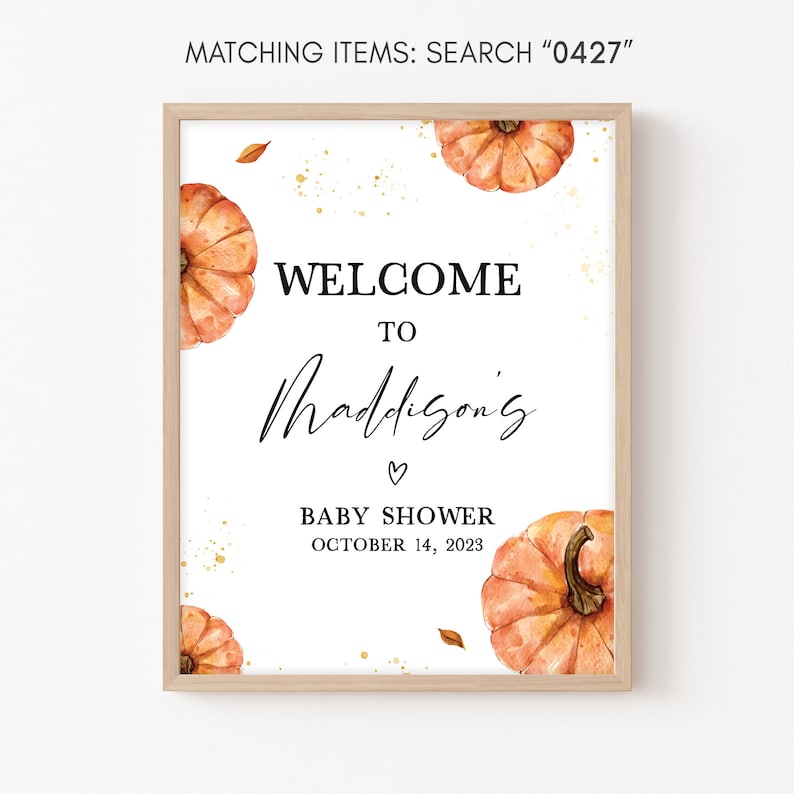 Editable Little Pumpkin Baby Shower Welcome Sign, Fall Minimalist Baby Shower Welcome Poster, Gender Neutral Autumn Pumpkin Sign Decor 0427 image 2