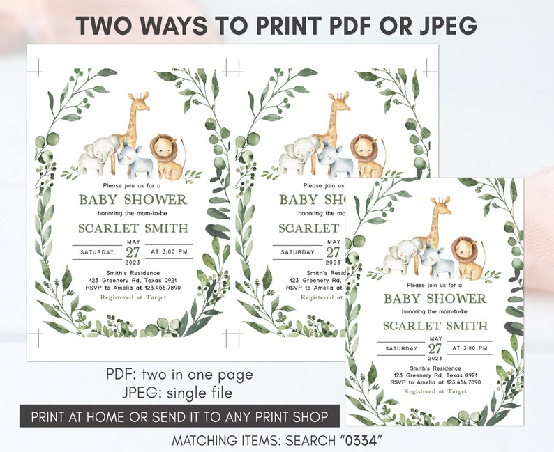 Editable Safari Baby Shower Invitation Set Jungle Baby Shower Etsy