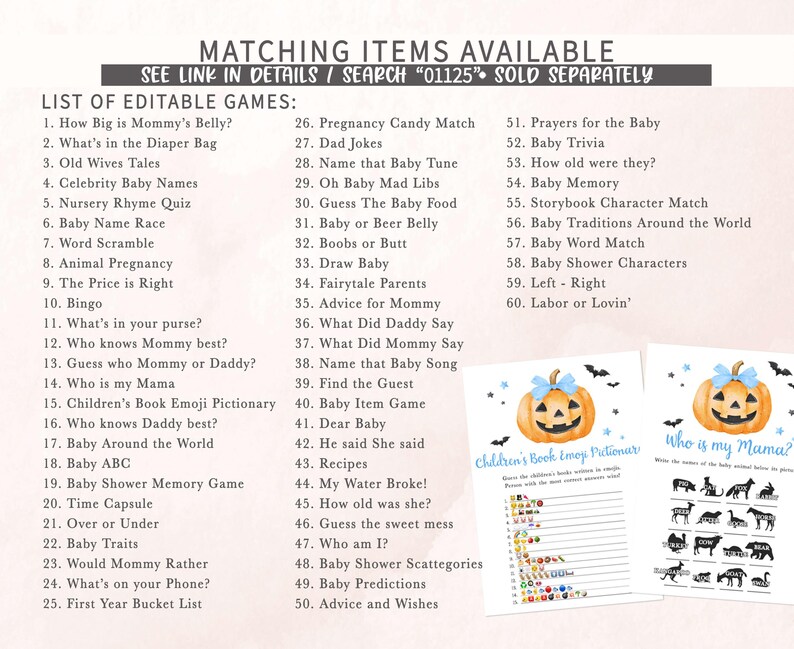 Blue Minimalist A Little Boo Baby Shower Games Bundle