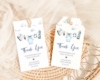 Bearbeitbar Ahoi Es ist ein Junge Babyparty Gunstanhänger, Junge Segelboot Nautische Babyparty Geschenkanhänger, Blaue Babykleidung Babyparty Danke, 01067