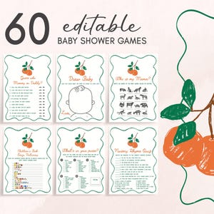 Editable A Little Cutie Is On the Way Baby Shower Games Bundle, Orange Baby Shower Game Pack, Gender Neutral Citrus Baby Shower Game, 01056