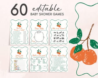 Editable A Little Cutie Is On the Way Baby Shower Games Bundle, Orange Baby Shower Game Pack, Gender Neutral Citrus Baby Shower Game, 01056