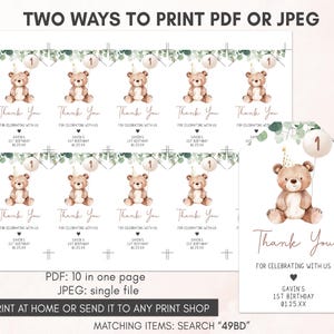 Bear First Birthday Gift Tags