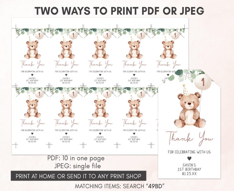 Bear First Birthday Gift Tags