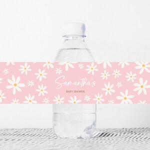 Bewerkbaar label waterfles babyshower madeliefje, Oh Baby Boho waterlabel babyshower, Groovy Daisy, stickers waterfles retro madeliefjebloemen, 0633