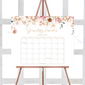 Bearbeitbarer Baby in Bloom Babyparty Fälligkeitsdatumskalender, rosa Blumen-Babypartykalender, Wildblumen-Babyparty-Geburtstagsvorhersagen 0389