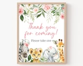 Jungle Baby Shower Thank you for Coming Sign Girl Safari Animals Baby Shower Favor Sign Safari Printable Sign Floral Shower Template 0185