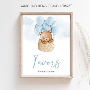 Bear Hot Air Balloon Baby Shower Favors Sign, We Can Bearly Wait Baby Shower Favor Table Sign, Boy Boho Bear Baby Shower Favor Signs, 0695