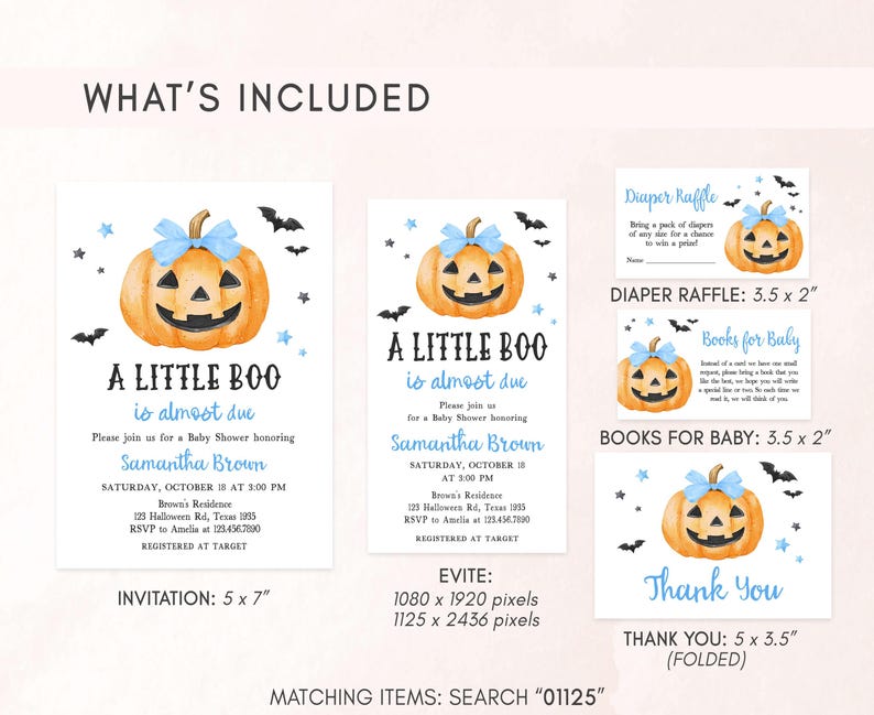 Blue Minimalist A Little Boo Invitation Bundle
