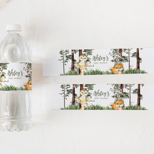 Editable Woodland Baby Shower Bottle Label, Woodland Boy Baby Shower Water Label, Woodland Animals Forest Shower Water Bottle Stickers, 0645 image 3