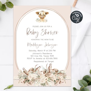 Editable Highland Cow Baby Shower Invitation Cow Baby Shower Invite Gender Neutral Barnyard Farm Animals Invitation Printable Template 0190