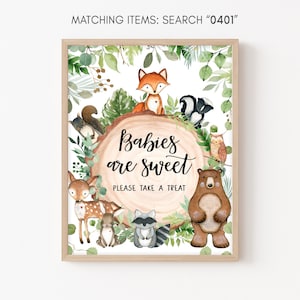 Los bebés son signos dulces Woodland Baby Shower Greenery Forest Animals Baby Shower Tomar un signo de golosina Woodland Animals Sign Plantilla rústica 0401
