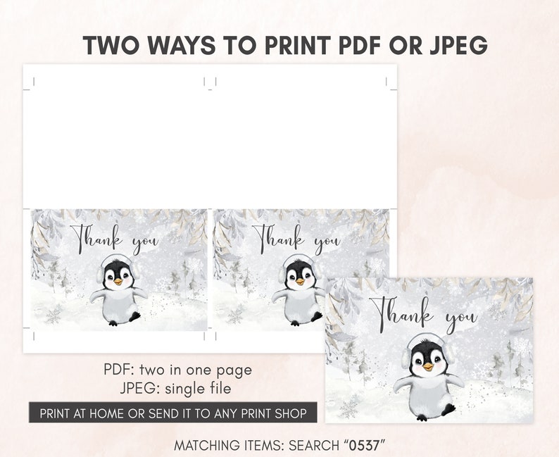 Editable Winter Penguin Baby Shower Invitation Bundle, Gender Neutral Penguin Baby Shower Invite Set, Baby It's Cold Outside Invitation 0537 image 7