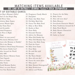 a list of matching items available for a baby shower