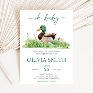 Editable Mallard Duck Baby Shower Invitation, Mallard Baby Shower Invite, Oh Baby Duck Hunting Baby Shower, Boy Baby Shower Invitation, 0966