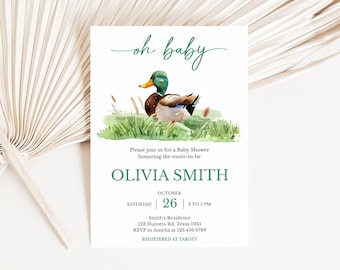 Editable Mallard Duck Baby Shower Invitation, Mallard Baby Shower Invite, Oh Baby Duck Hunting Baby Shower, Boy Baby Shower Invitation, 0966