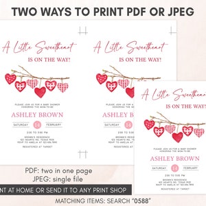 Editable Valentine Baby Shower Invitation, A Little Sweetheart Baby Shower Invite, Pink Red Hearts Baby Shower Invitation Template, 0588 image 3