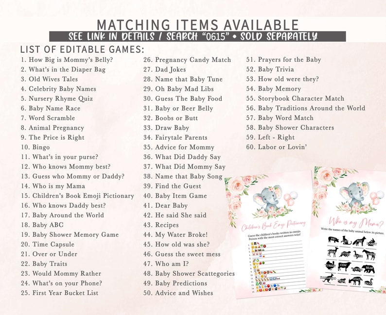 Editable Pink Elephant Baby Shower Due Date Calendar, Girl Elephant Balloon Baby Shower Calendar, Pink Balloon Girl Baby Shower Game, 0615 image 4