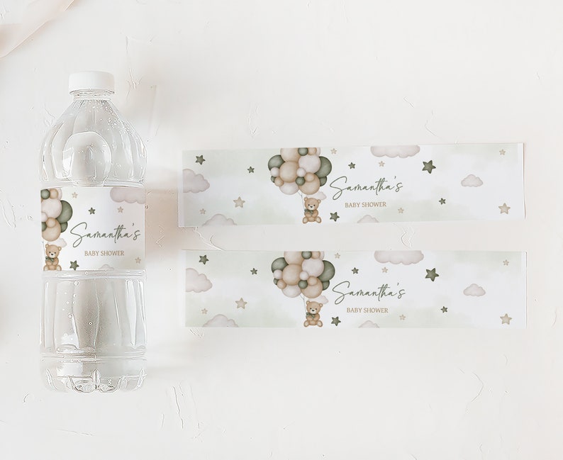 Bewerkbare genderneutrale beer ballon flesetiketten babyshower, wateretiket babyshower babyshower, wateretiket boho beer, flesstickers boho beer, 0603 afbeelding 3