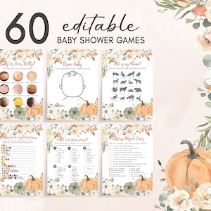 Little Kürbis-Babyparty-Spiele-Bundle, Herbst-Babyparty-Spielpaket, Herbstkürbis-rustikale Babyparty-Aktivität Gender Neutral Template 0213