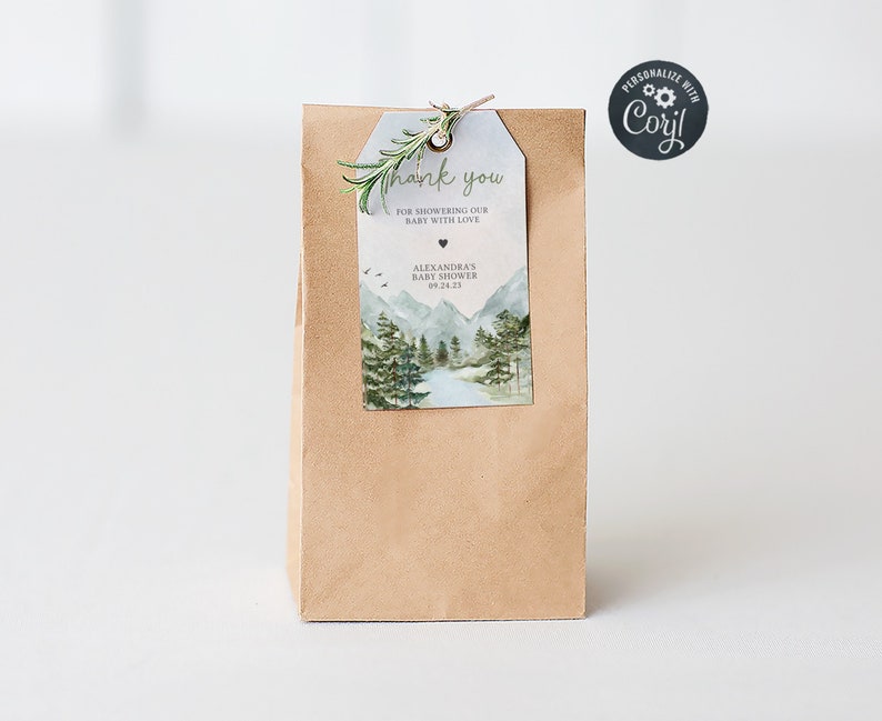 Editable Oh Boy Let the Adventure Begin Baby Shower Favor Tags, Woodland Mountain Baby Shower Gift Tag, Adventure Shower Thank You Tag, 0497 image 1