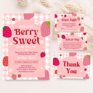Girl Strawberry Baby Shower Invitation Set