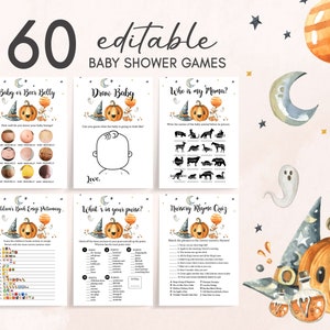 Halloween Baby Shower Games, A Little Boo Baby Shower Games Pack, Pumpkin Game Bundle, Spooky Baby Shower Activity Printable Template 0140