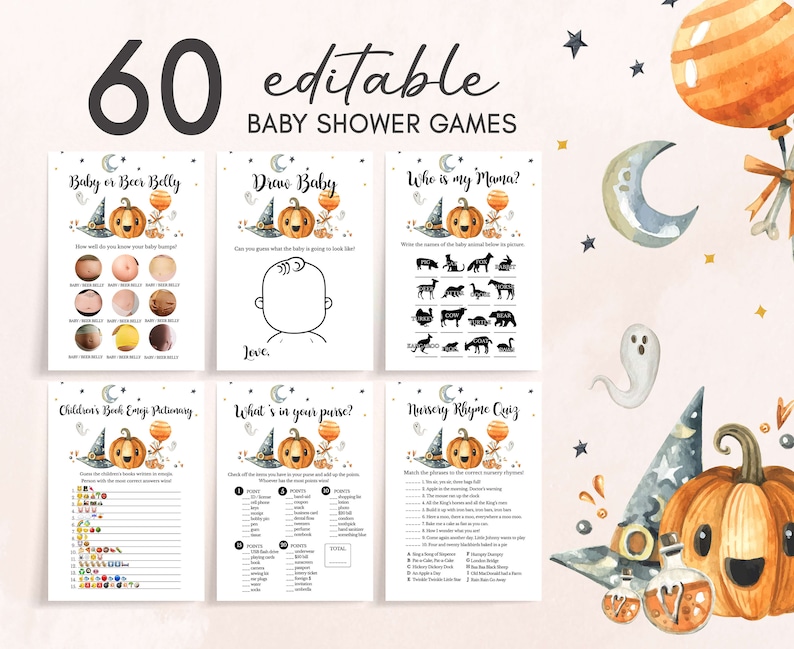 Halloween Baby Shower Games, A Little Boo Baby Shower Games Pack, Pumpkin Game Bundle, Spooky Baby Shower Activity Printable Template 0140 image 1