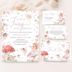 Editable A Little Fairy Baby Shower Invitation Bundle, Enchanted Forest Fairy Baby Shower Invitation Set, Girl Magical Fairy Invite, 01011