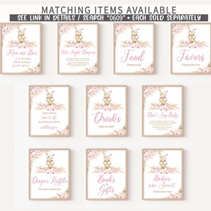 Editable Girl Rabbit Baby Shower Favor Tags, Pink Boho Rabbit Baby Shower Gift Tag, Pampas Grass Girl Bunny Baby Shower Thank You Tags, 0609 image 6