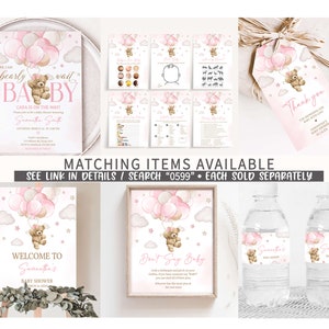 Editable Pink Girl Bear Balloon Baby Shower Games Bundle, We Can Bearly Wait Girl Baby Shower Game Pack, Boho Bear Baby Shower Games, 0599 image 2