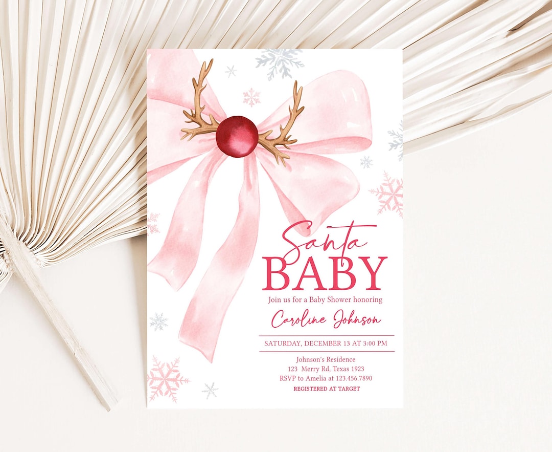 Editable Santa Baby Shower Invitation, Girl Winter Coquette Baby Shower ...