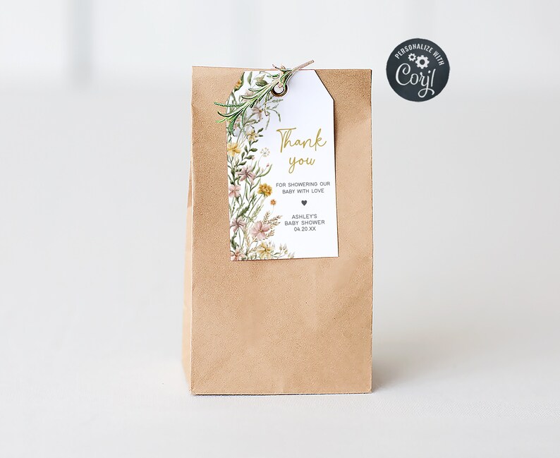 Editable Baby in Bloom Garden Baby Shower Favor Tag, Wildflower Spring Baby Shower Gift Tag, Baby in Bloom Floral Shower Thank You Tag, 0685 image 1