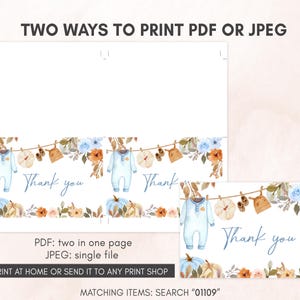 a set of two thank cards with a bear and flowers