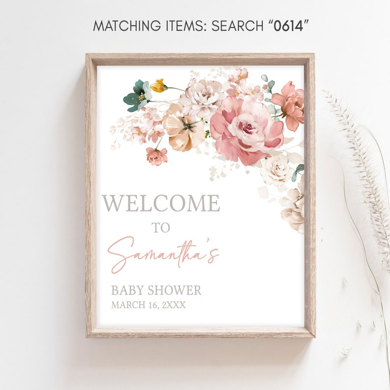Editable Baby in Bloom Baby Shower Welcome Sign, Spring Floral Baby Shower Welcome Poster, Wildflower Spring Baby Shower Welcome Sign, 0614 image 3