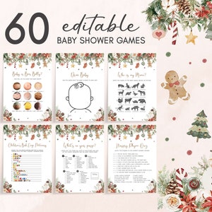 Bundle modifiable de jeux de baby shower joyeux petit, pack de jeux de baby shower de Noël neutres en matière de genre, lot de jeux de baby shower de vacances hiver, 0543 image 1
