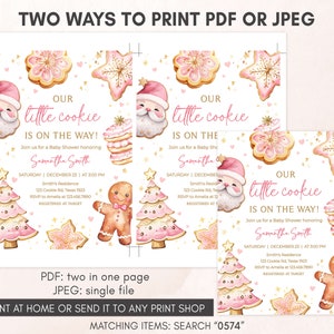 Editable Girl Christmas Cookie Baby Shower Invitation, Pink Gingerbread Baby Shower Invite, Pink A Little Cookie Baby Shower Invite, 0574 image 3