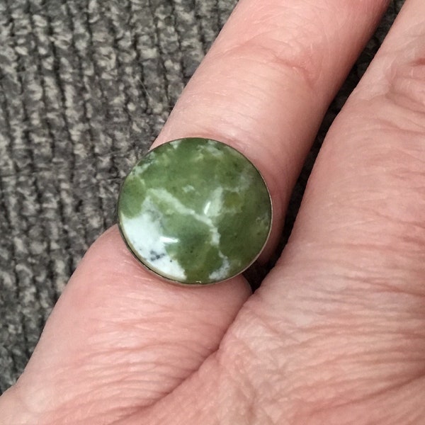 Sterling Silver andMoss Agate Ring -size 5.5